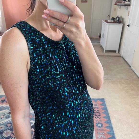 Vintage floor-length silk and sequin gown 💎 - Picture 7 of 9